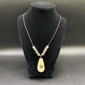 Handmade Teardrop Necklace with Black & Cream Beads by Neanie-Bot